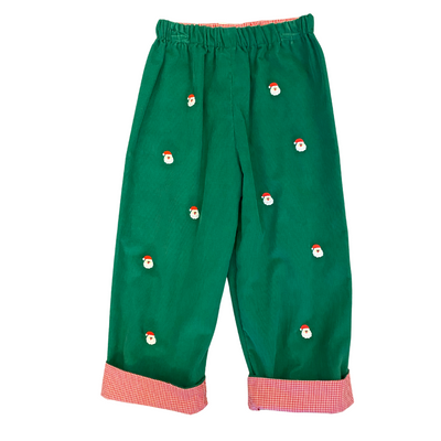 Green Corduroy Santa Reversible Pants Zuccini Kids