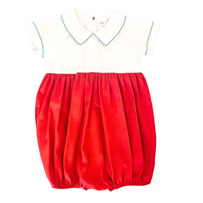 Noah Red/White Bubble with Green Gingham Piped Collar Lulu Bebe