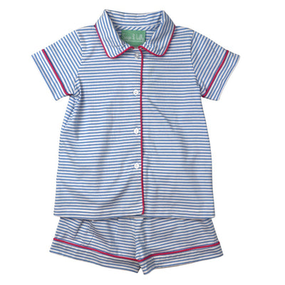 Blue/White Striped PJ's with Fuchsia Piping Sage & Lilly