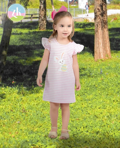 Bunny Appliqué Pink Striped Dress Zuccini Kids