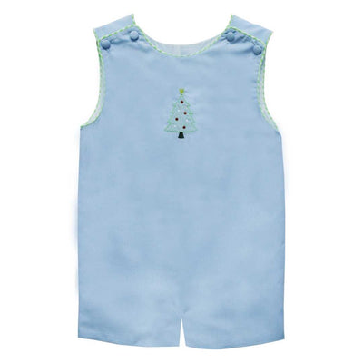 Christmas Tree Embroidered Woven Lt Blue Shortall Zuccini Kids