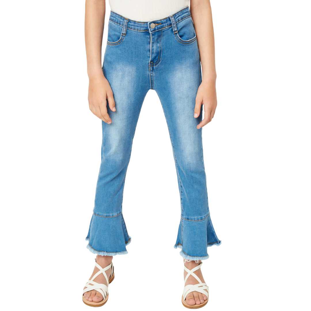 Cropped Frill Flare Mid-Denim Jeans Hayden Girls