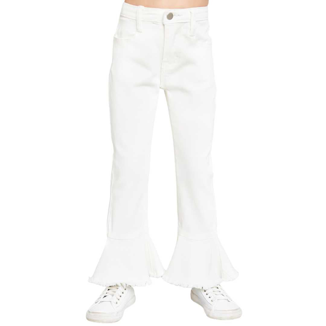 Cropped Frill Flare White Jeans Hayden Girls