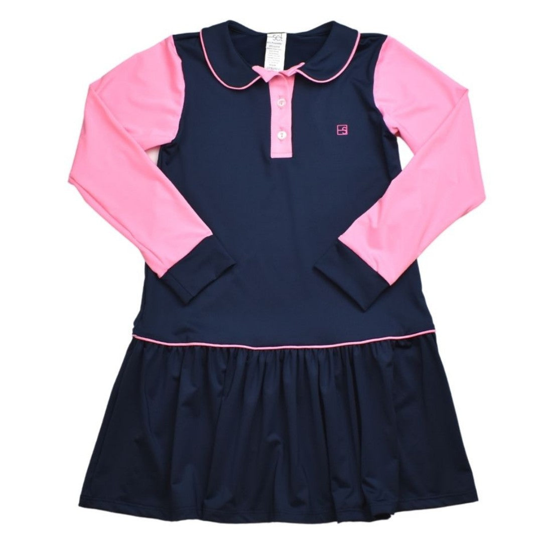 Darla Dropwaist Polo Dress - Navy/Pink Set