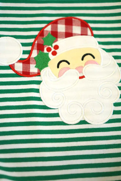 Green & White Striped Santa Appliqué Ruffle Dress Ella Claire & Co.