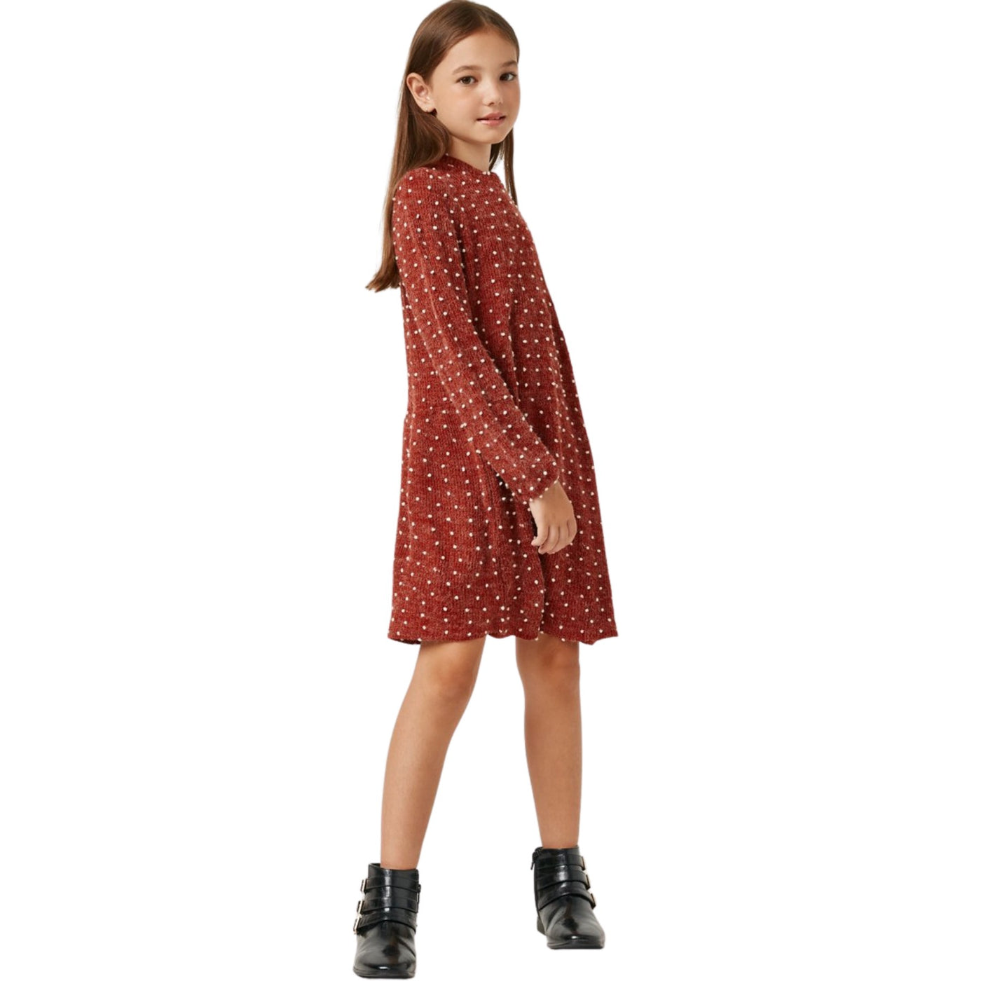 Mini Pom Pom Loose Knit Burgundy Dress Hayden Girls