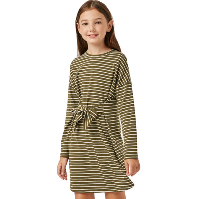 Olive Striped Knit Mini Dress with Belt Hayden Girls