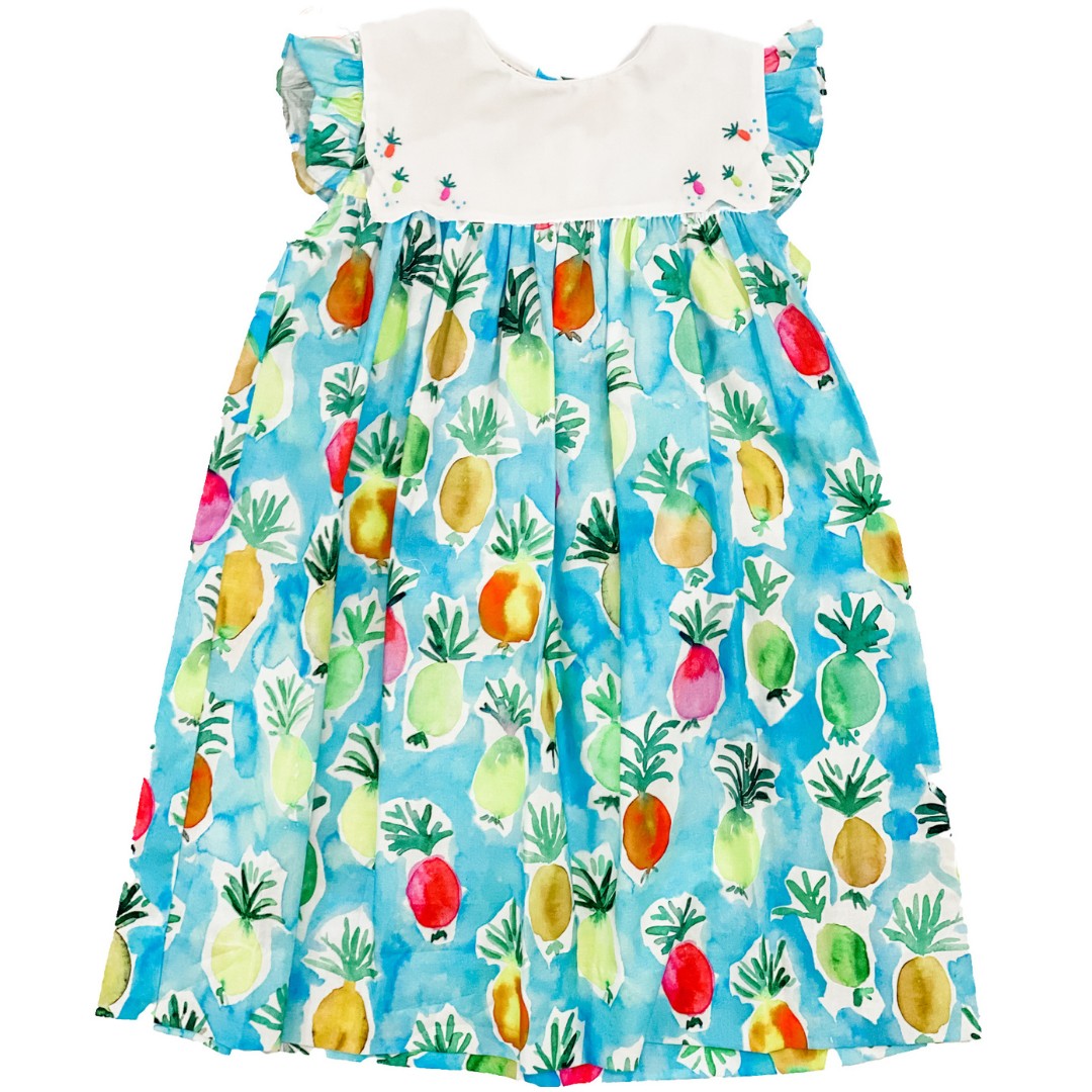Pineapple Bib Dress with Embroidered Collar Le' Za Me