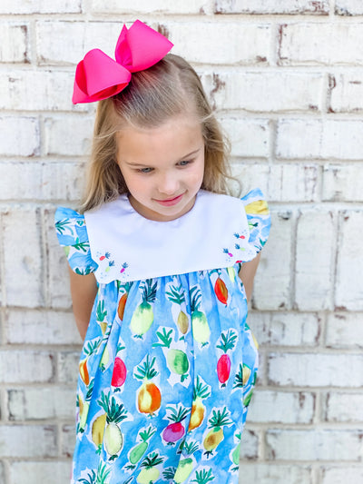 Pineapple Bib Dress with Embroidered Collar Le' Za Me