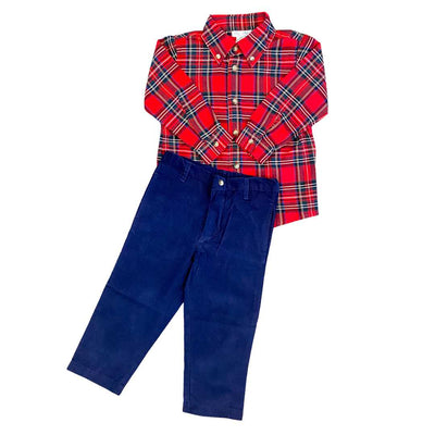 Red Plaid Button-down Shirt & Cord Pants Lulu Bebe