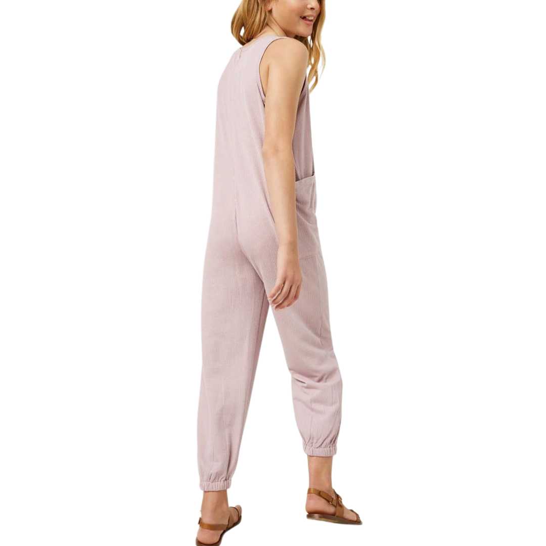 Ribbed Knit Pocketed Jumpsuit in Mauve Hayden Girls