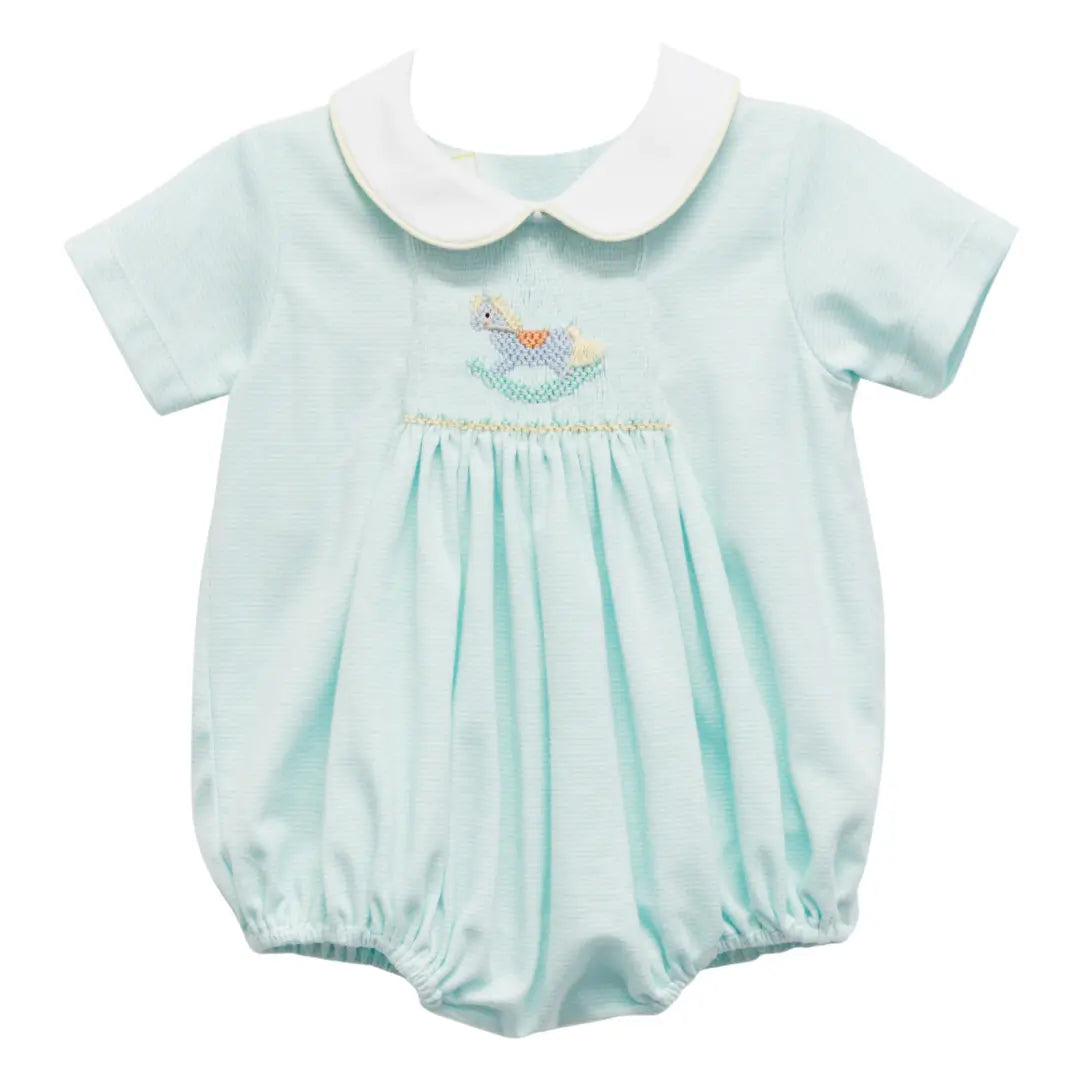 Rocking Horse Silas Smocked Bubble in Mint Zuccini Kids