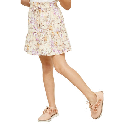Ruffle Waist Floral Drawstring Skirt Hayden Girls