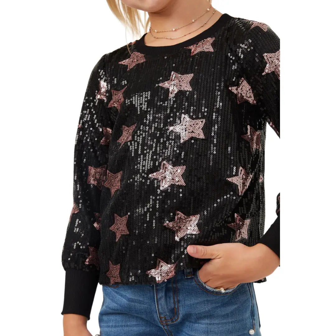 Sequined Star Pattern Sweatshirt Hayden Girls