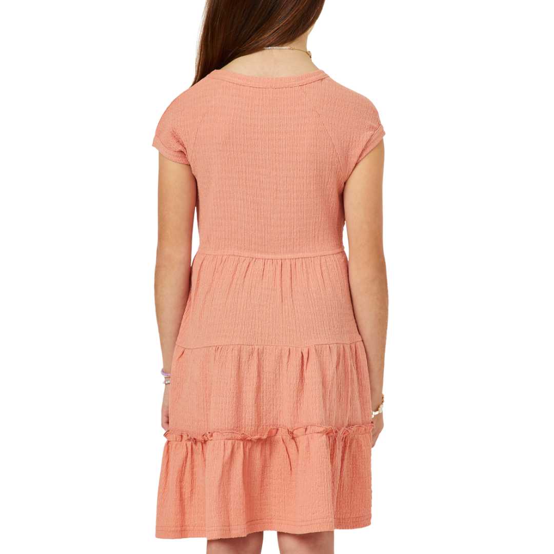Short Sleeve Round Neck Textured Smocked Knit Dress Hayden Girls