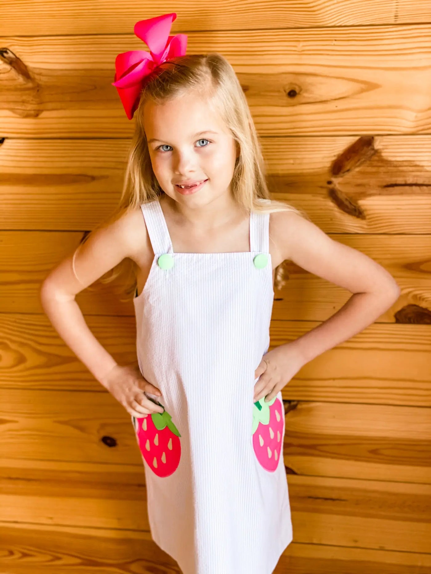 Strawberry Appliqué Pink Seersucker Dress Zuccini Kids