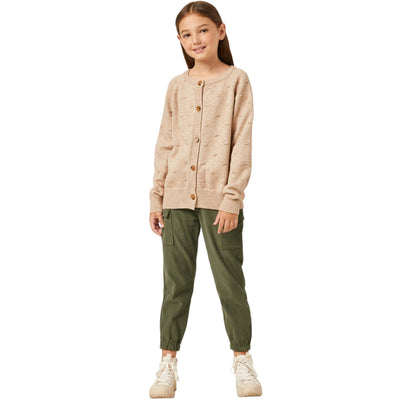 Swiss Dot Knit Buttoned Taupe Cardigan Hayden Girls