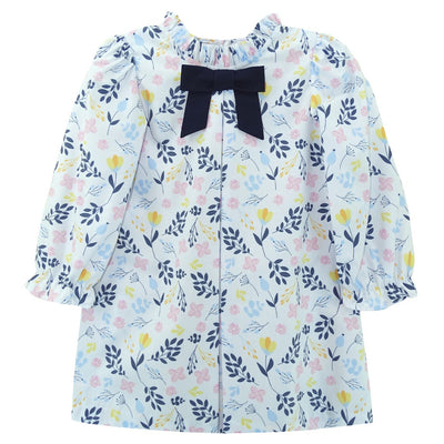 White & Navy Floral Bow Dress Zuccini Kids