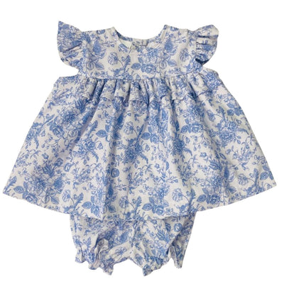 White and Blue Floral Dress with Bloomers Lulu Bebe
