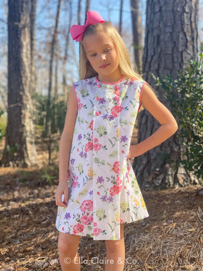 White and Pink Floral Pleated Dress Lulu Bebe