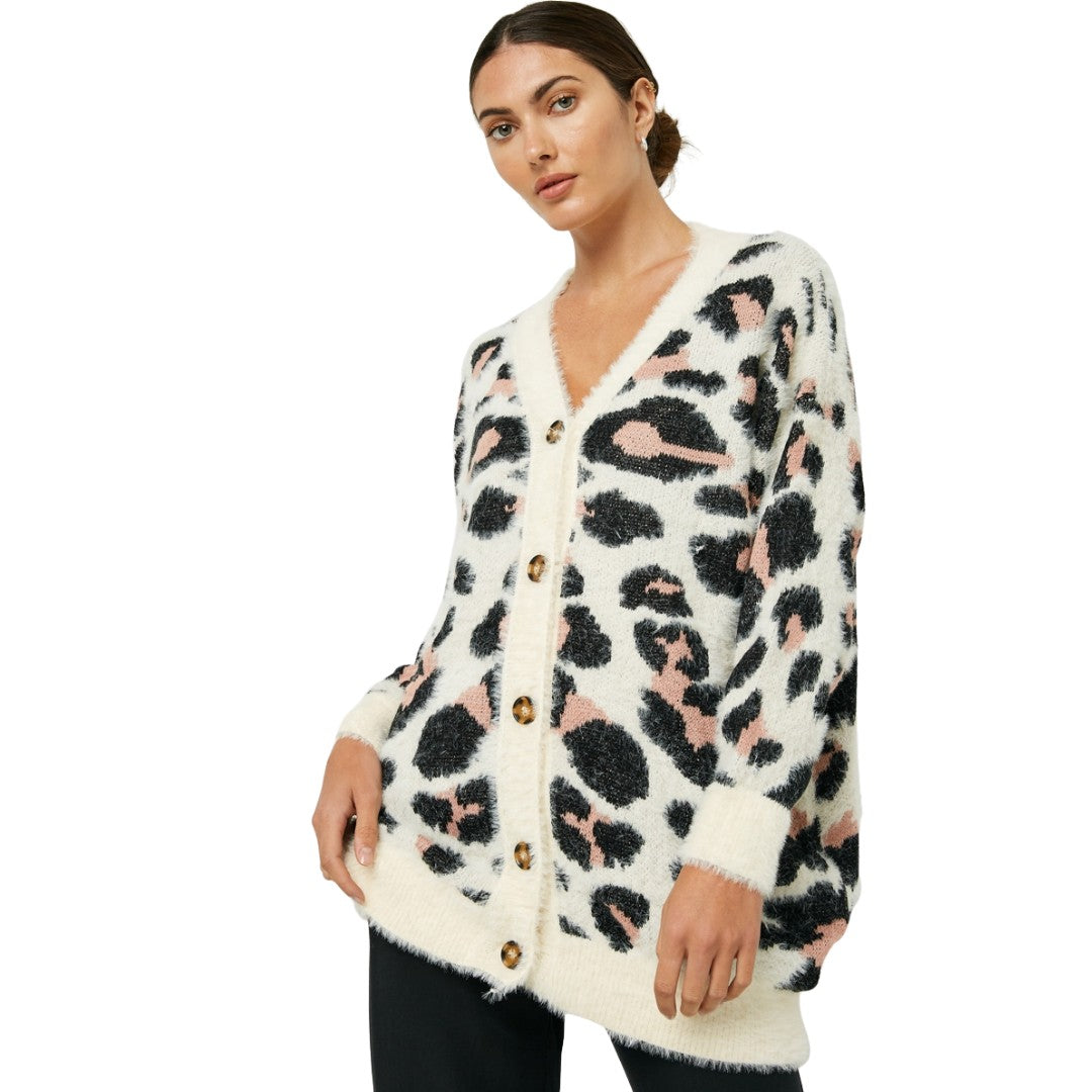Women's Fuzzy Leopard Sweater Cardigan Hayden Girls